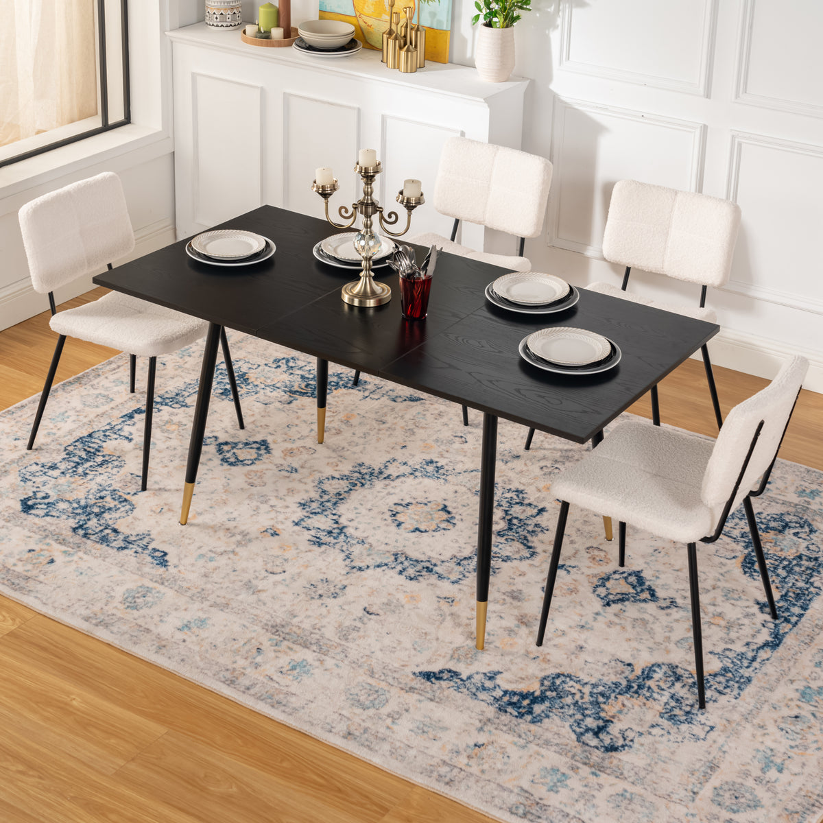 Pomona - Ensemble de 4 chaises de salle à manger scandinaves en tissu bouclette beige