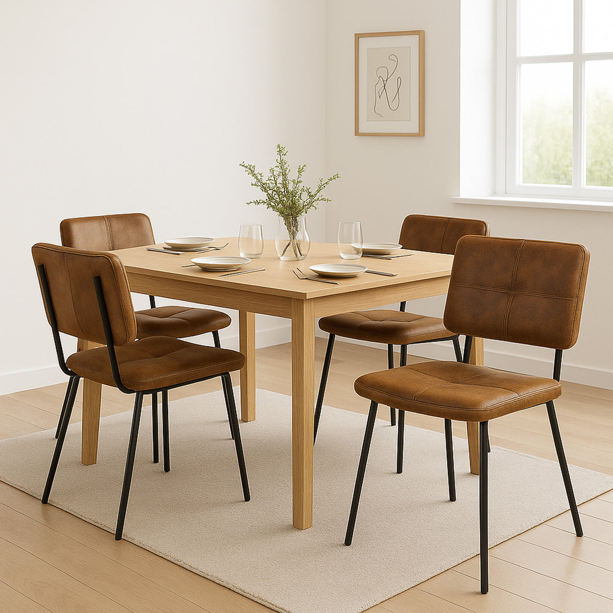 Pomona - Ensemble de 4 chaises de salle à manger industrielles en suédine brune