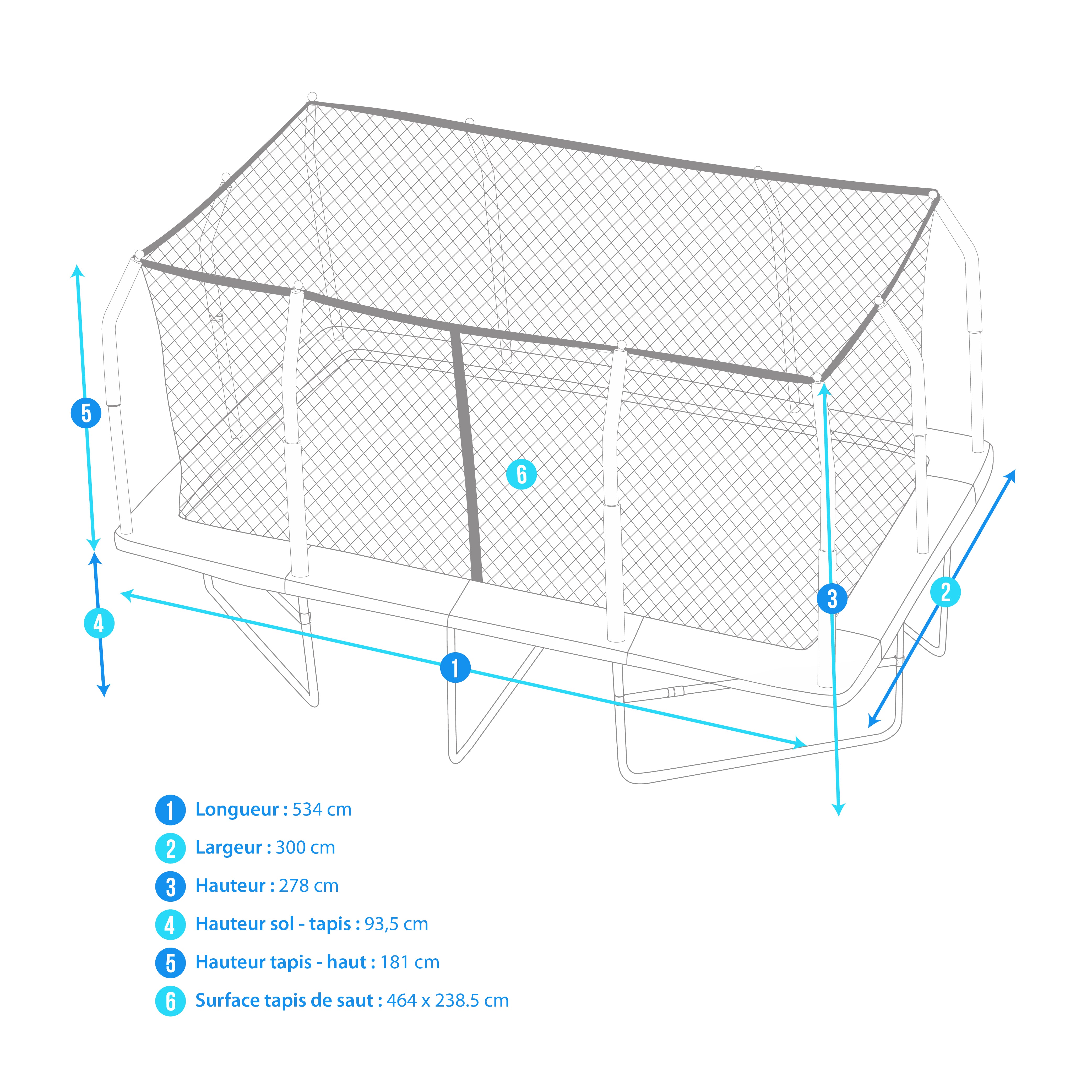 Trampoline Rectangle 10 x 17FT - 518 x 305cm Noir - XXXL