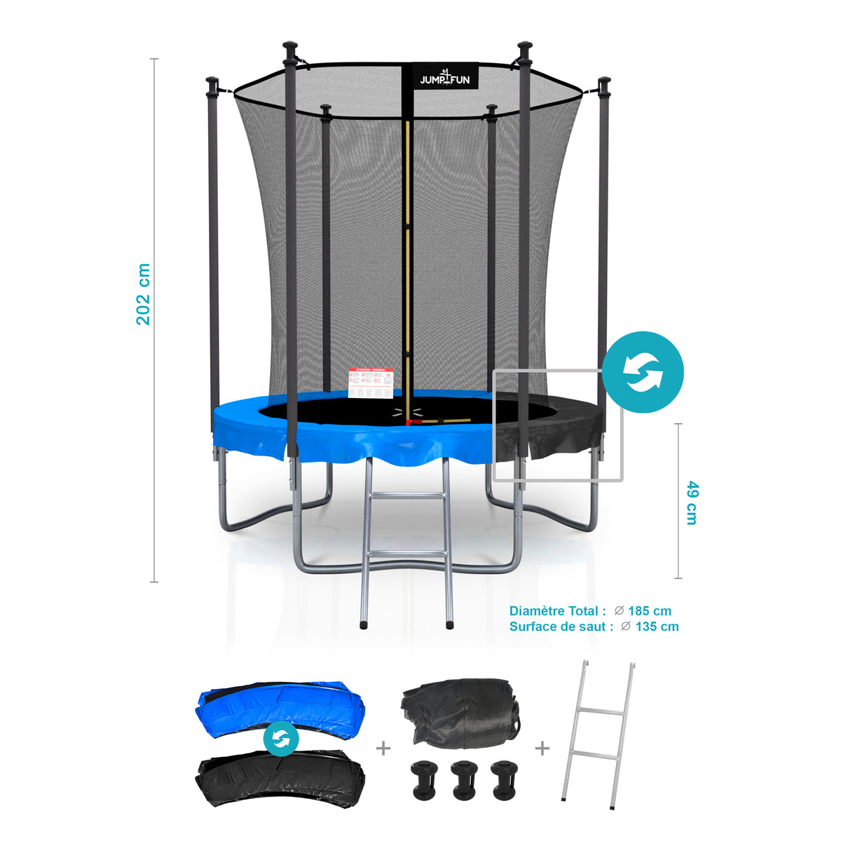 Trampoline Classique 6FT-185cm Bleu Noir - Reversible