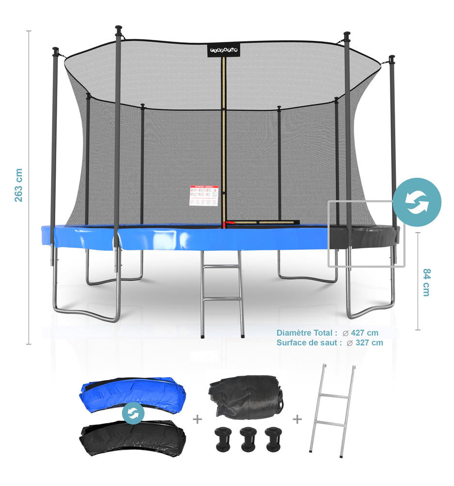 Trampoline Classique 14FT-427cm Bleu Noir - Reversible Onebox