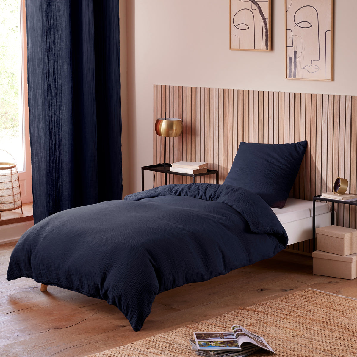 Pack 2 pièces Housse de couette 140x200cm + 1 taie d'oreiller 65X65cm gaze de coton Orage