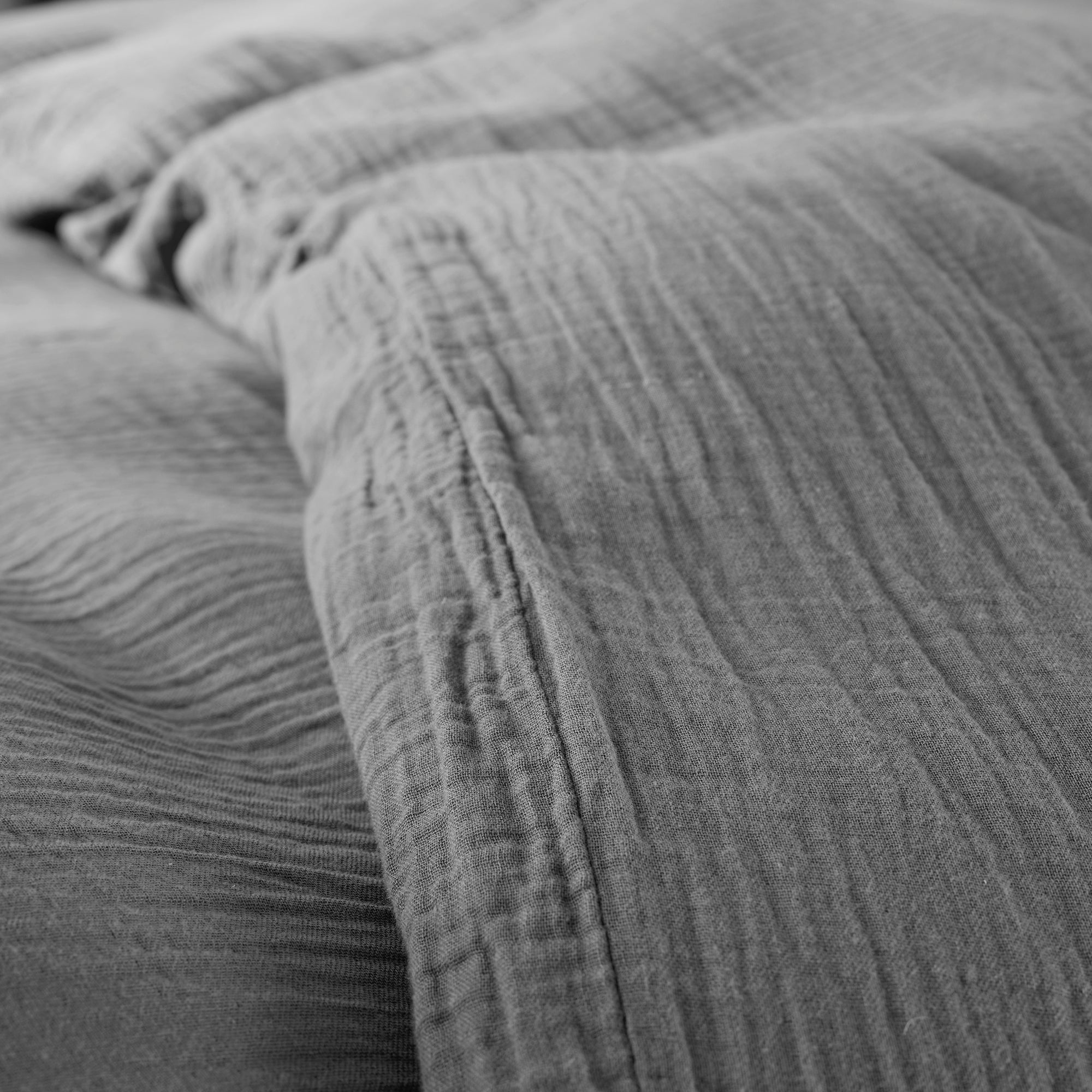 Pack 4 Pièces Housse de couette 240x220cm + 2 taies d'oreiller 65X65cm gaze de coton Ardoise