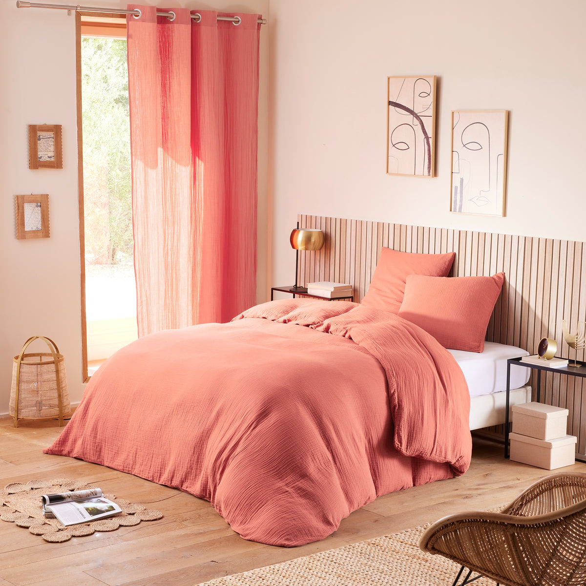 Pack 3 pièces Housse de couette - 240x220cm + 2 taies d'oreiller 65X65cm gaze de coton Blush