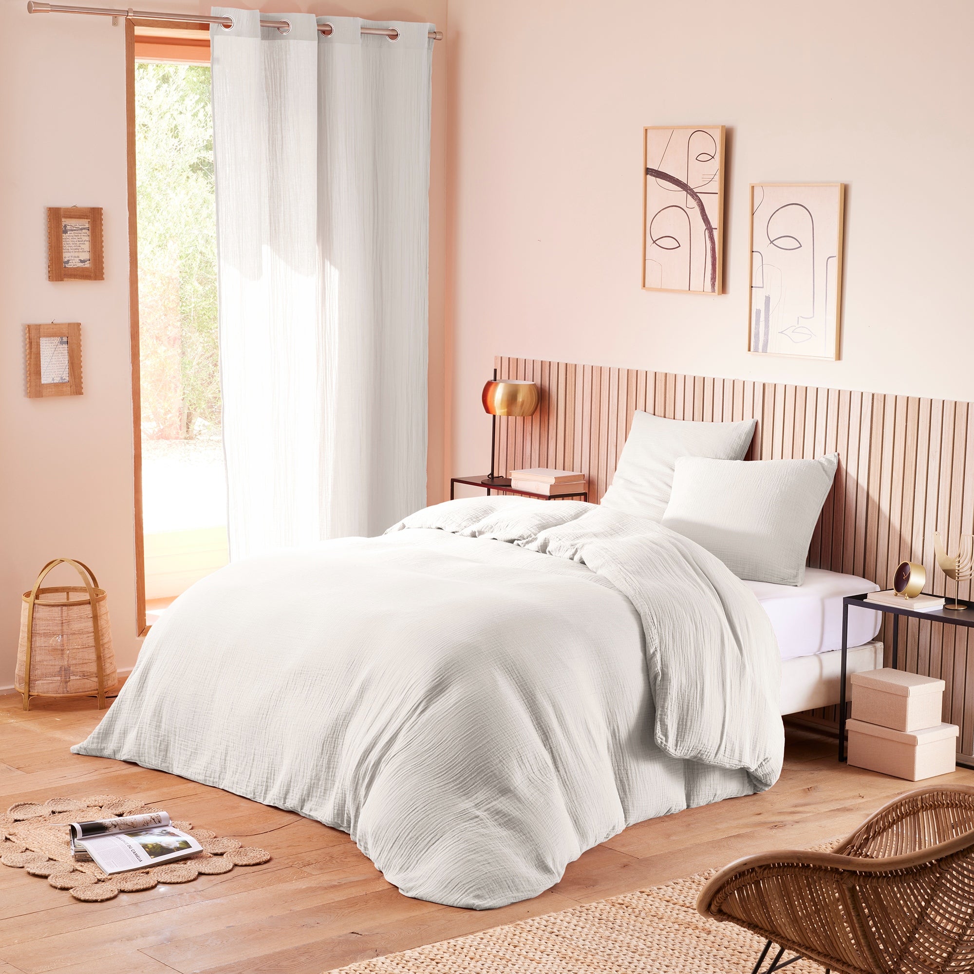 Pack 3 Pièces Housse de couette - 260x240cm + 2 taies d'oreiller 65X65cm gaze de coton Neige