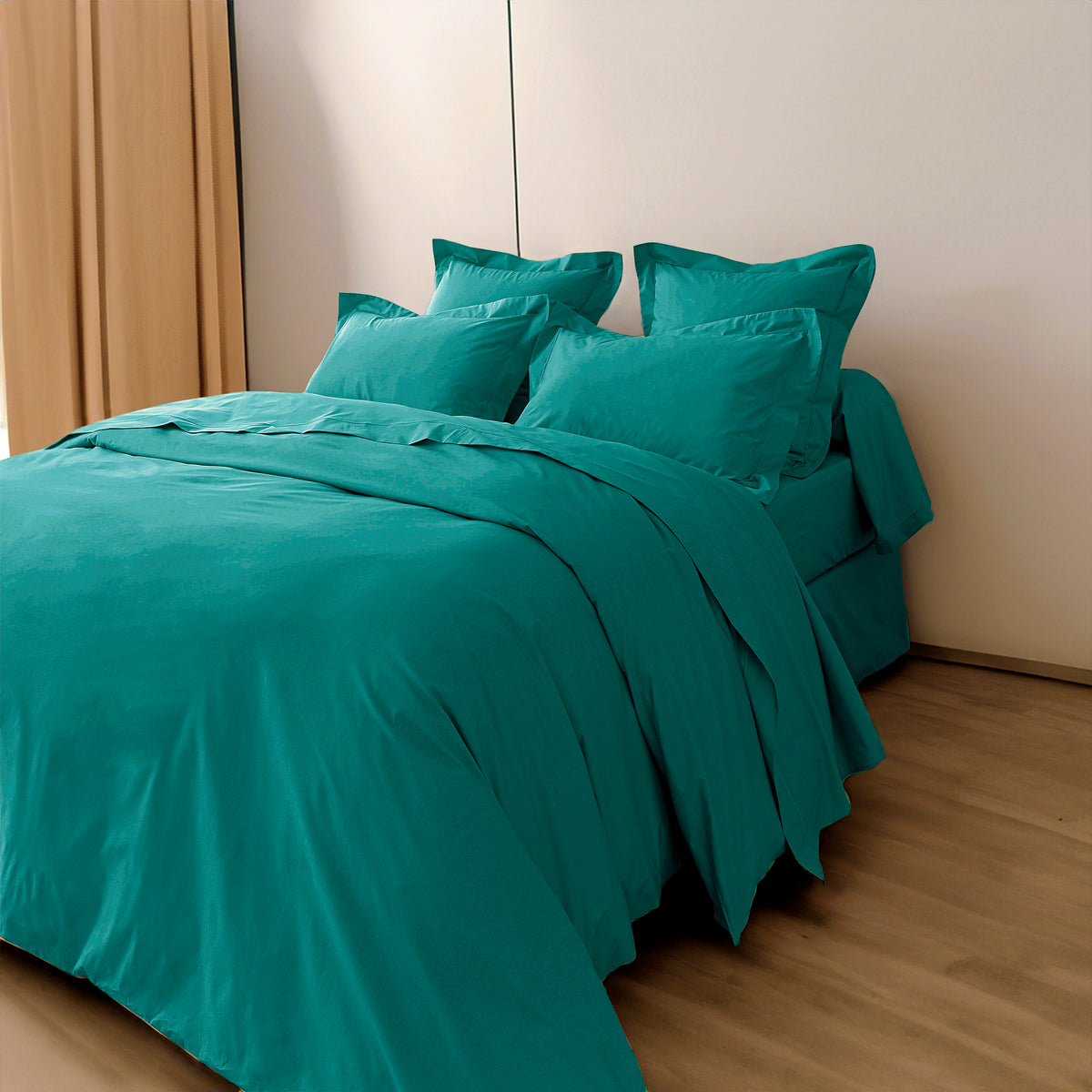 Housse de couette Percale 140 x 200 cm Pur Coton Peigné Longues Fibres 80 Fils/cm² Paon