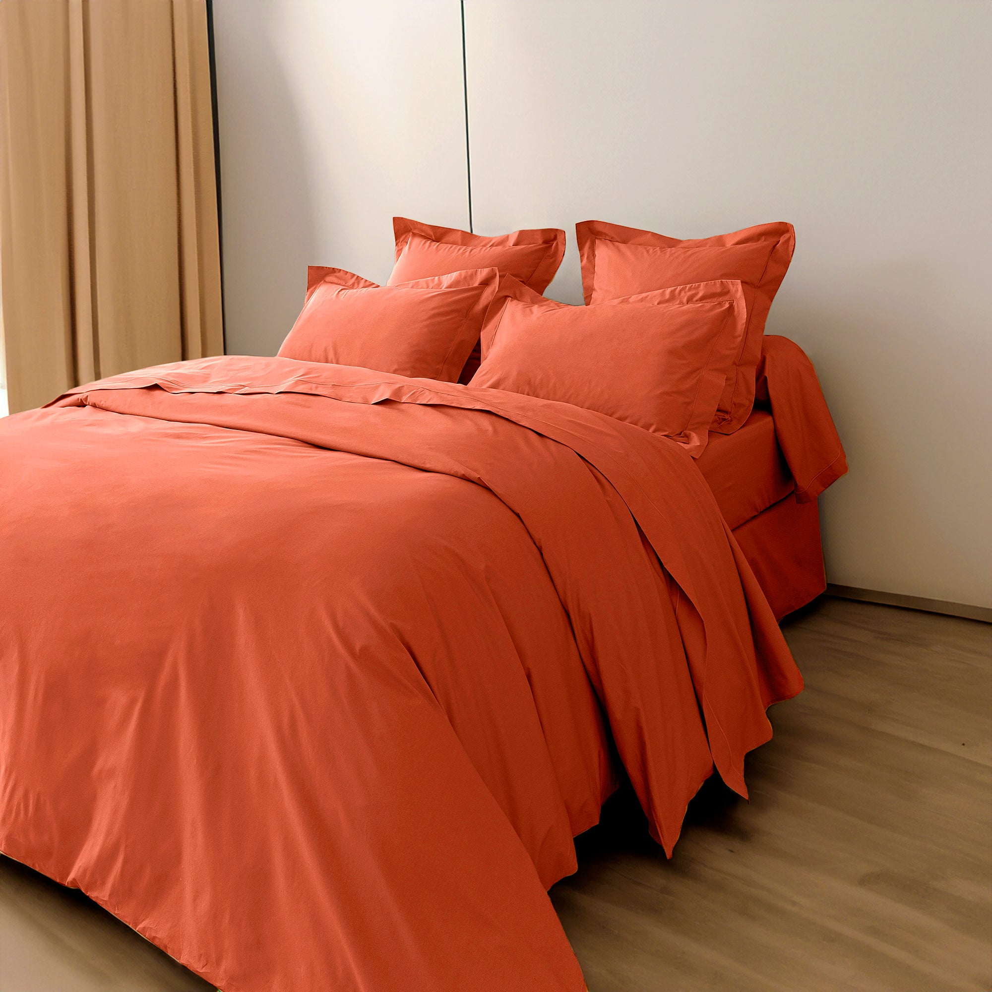 Housse de couette Percale 140 x 200 cm Pur Coton Peigné Longues Fibres 80 Fils/cm² Terracotta