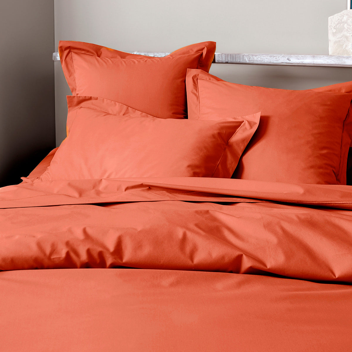 Housse de couette Percale 140 x 200 cm Pur Coton Peigné Longues Fibres 80 Fils/cm² Terracotta