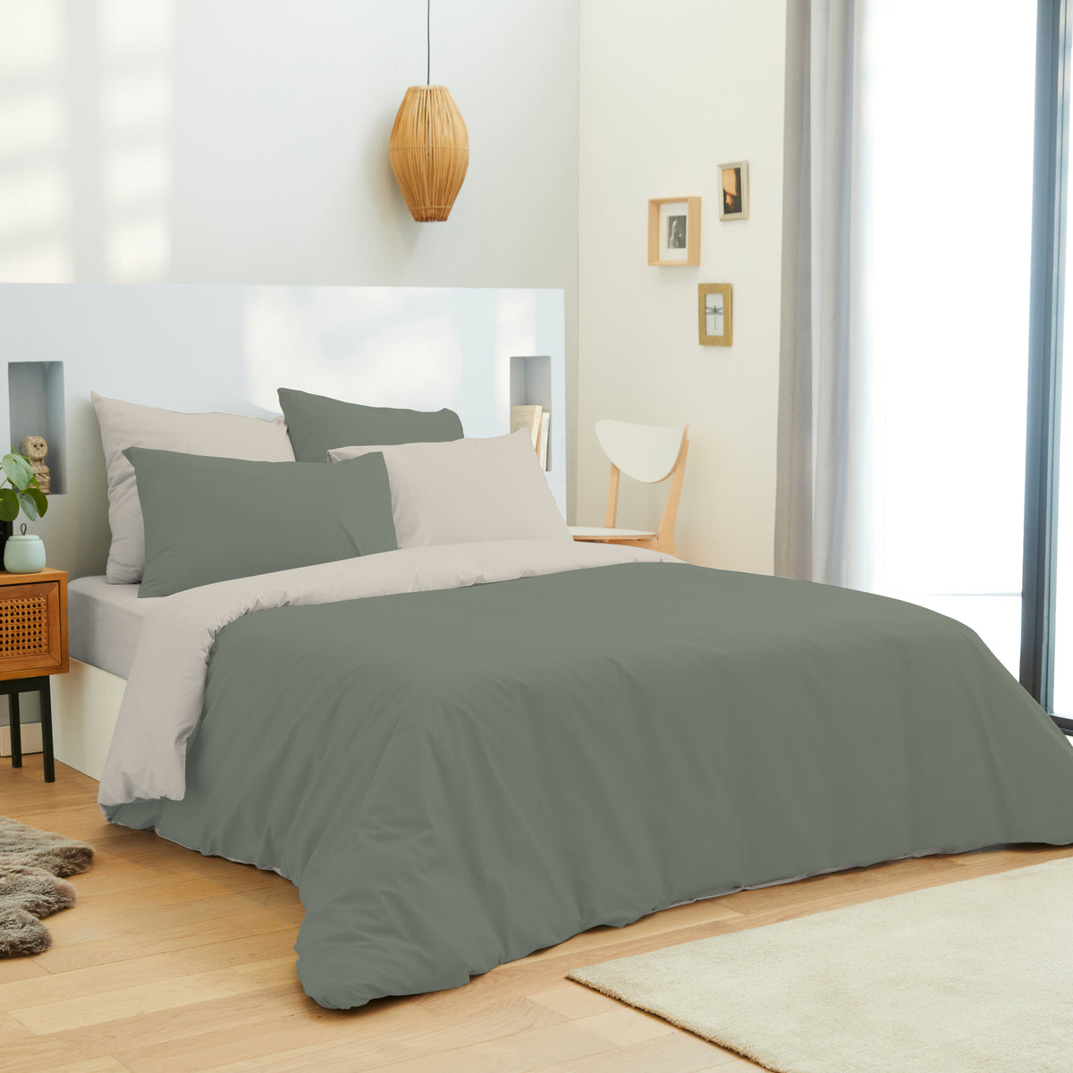 Pack 6 pièces Housse de couette 220 x 240 cm - Drap housse 140 x 190 cm - 100% Coton 57 Fils