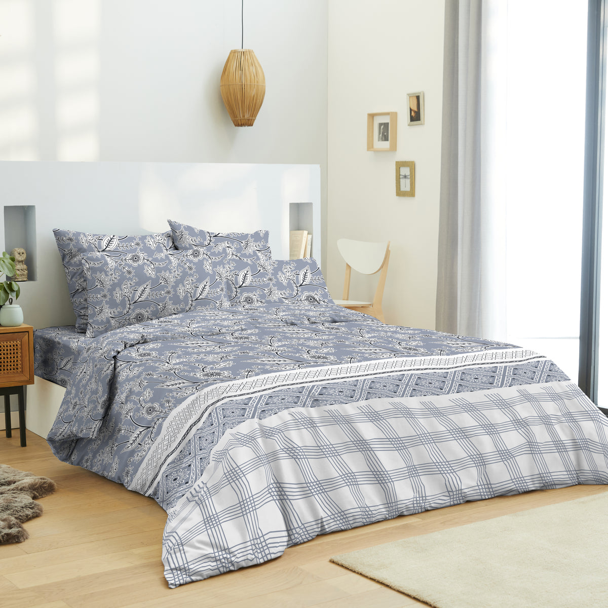 Pack 6 Pièces housse de couette 220 x 240 cm - Drap housse 140 x 190 cm - 100% Coton 57 Fils
