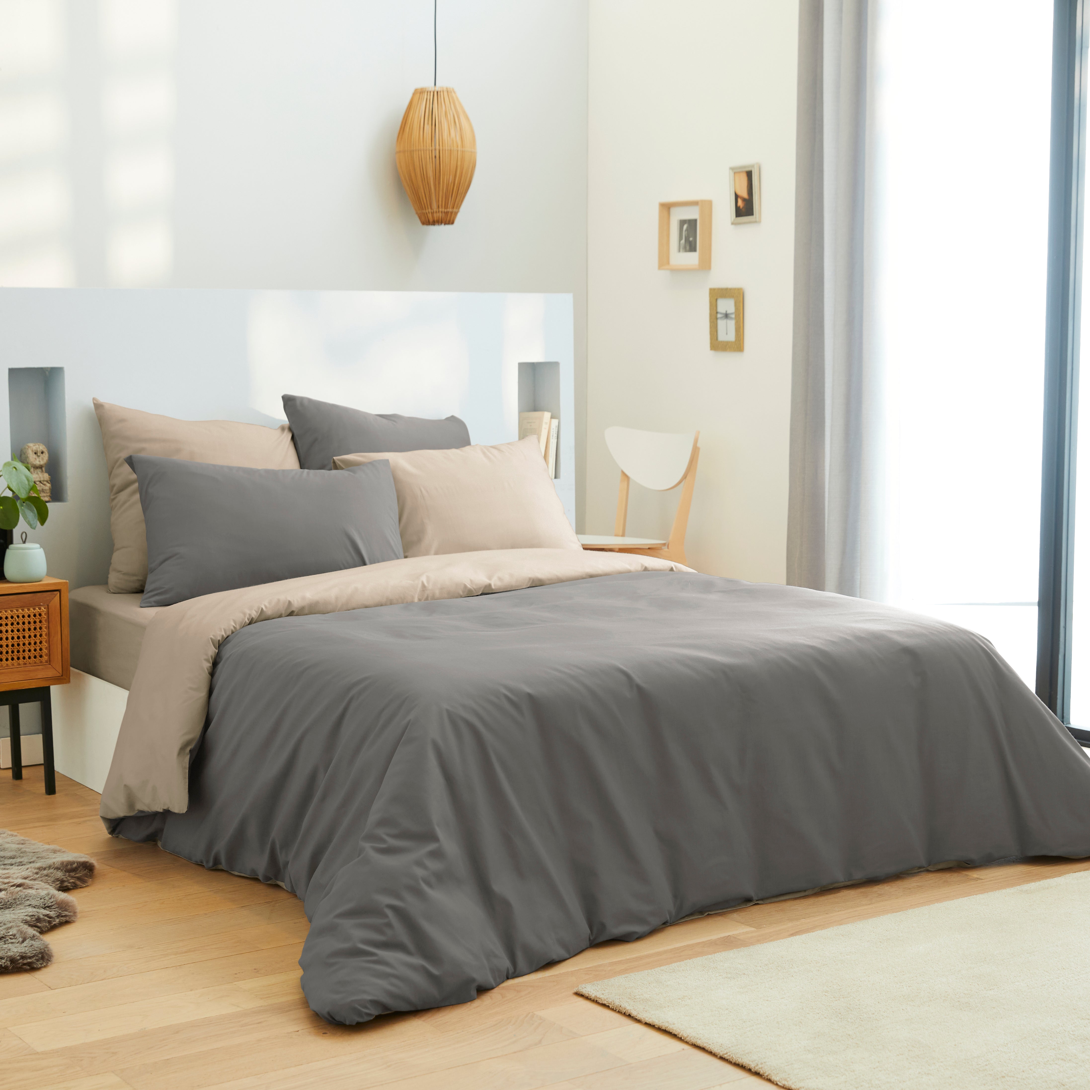 Pack 6 pièces Housse de couette 220 x 240 cm - Drap housse 140 x 190 cm - 100% Coton 57 Fils