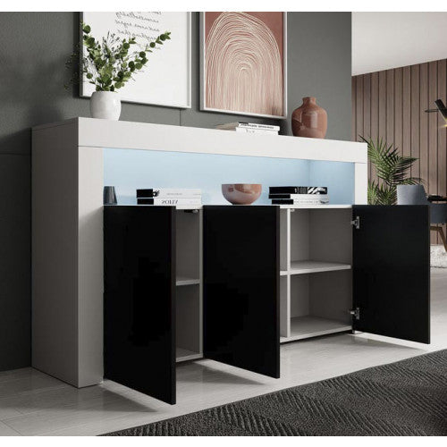 Buffet modèle Aker en noir et blanc mat - 155 x 91 cm