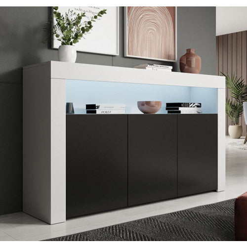 Buffet modèle Aker en noir et blanc mat - 155 x 91 cm