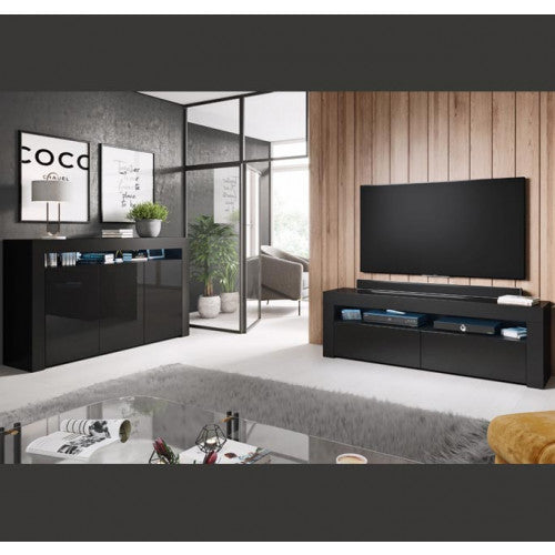 Buffet modèle Aker en noir brillant - 155 x 91 cm