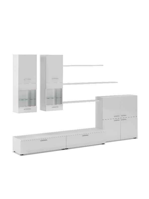 Ensemble de meubles TV, ilumination LED, Blanc Laqué et Blanc Mat