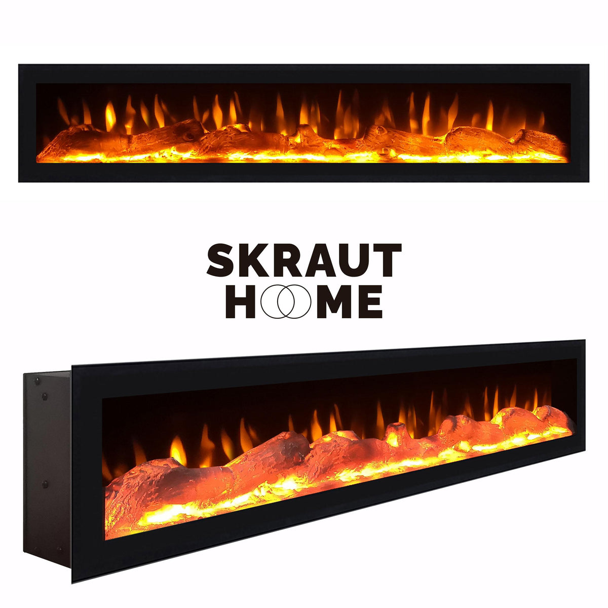 Ensemble Meuble TV - 310x186x35cm - Cheminée électrique - Pour les TV jusqu'à 65" - Chêne et noir