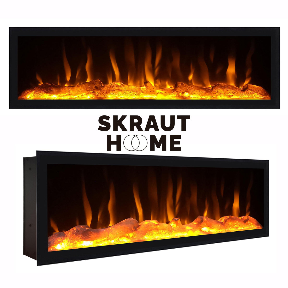 Meuble TV Led 212x61x35 cm Pour les TV jusqu'à 80" Cheminée électrique à gauche XXL Design industriel Chêne et noir