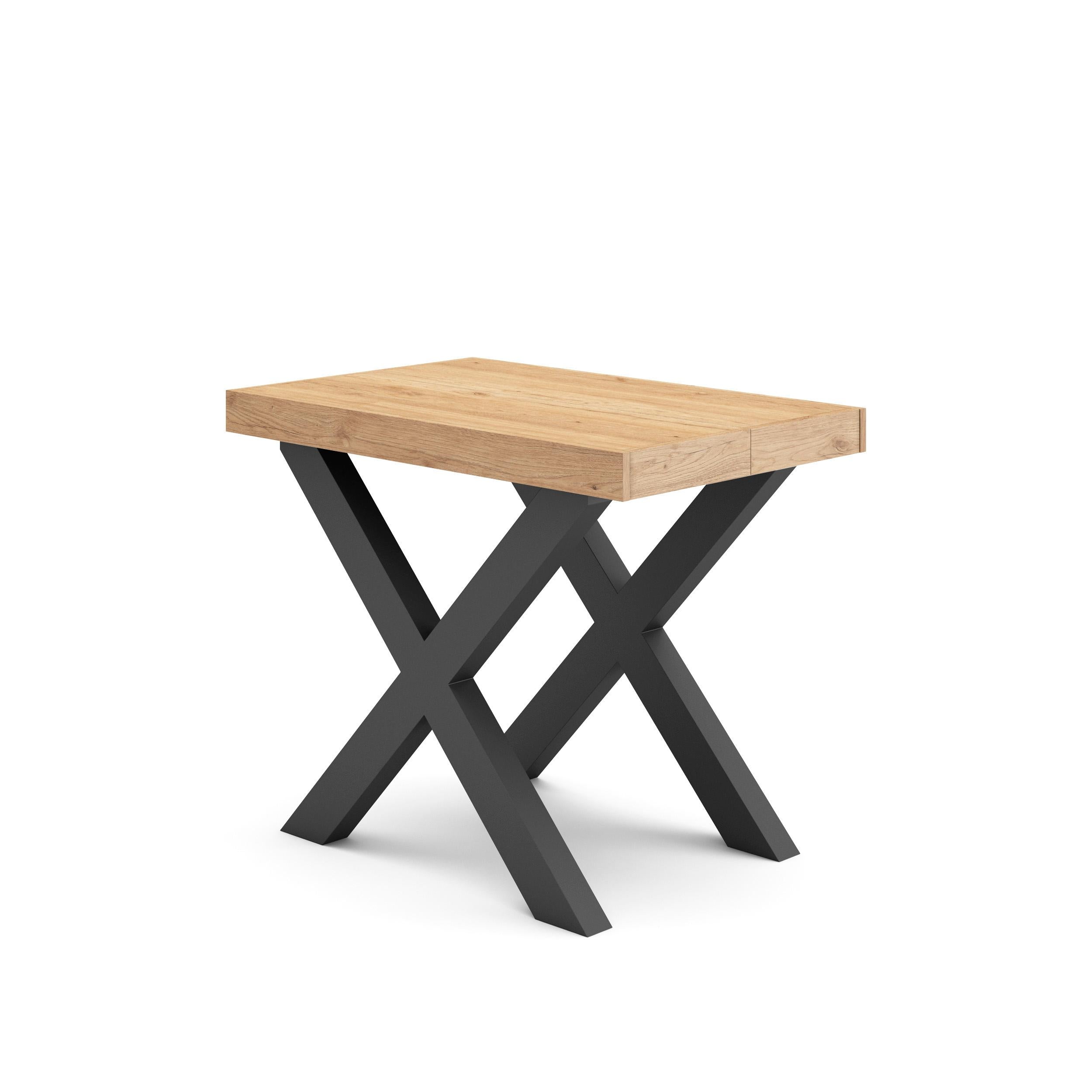Table console extensible chêne 300 cm – Jusqu’à 14 personnes – Pieds en bois massif noirs en croix