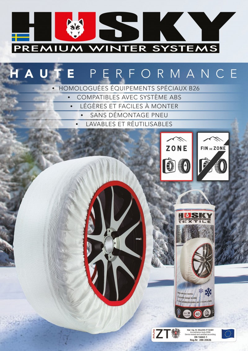 Paire de Chaussettes à Neige HUSKY Pneus Taille M – Adhérence Neige et Verglas, Compatibles ABS, Lavables à 30º