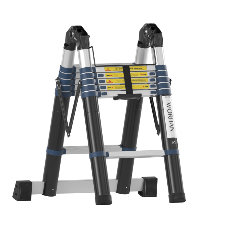 Escabeau télescopique en aluminium - 2 x 6 échelons - 3.8 m + 1 stabilisateur
