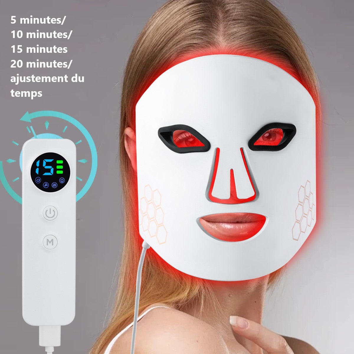 Masque LED visage 4 couleurs avec télécommande