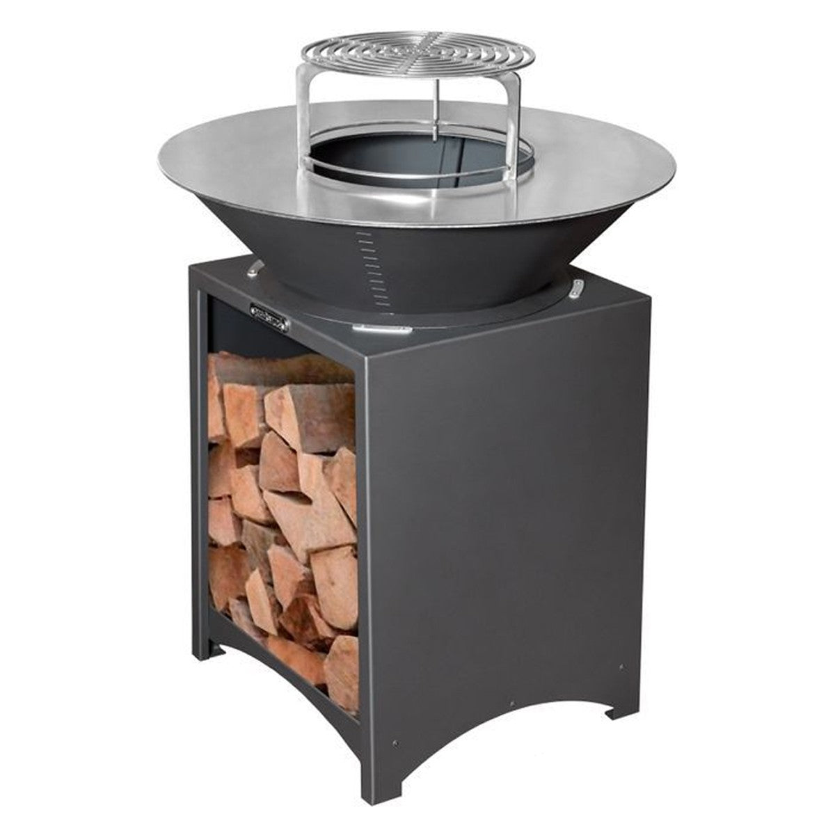 Brasero haut avec plaque et grille amovible en acier barbecue plancha extérieur Ø 75 cm