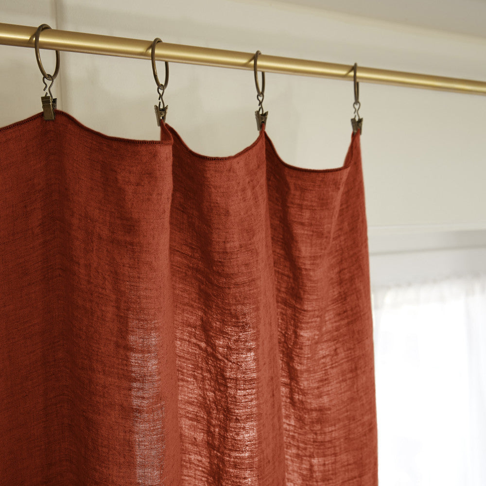 Rideau ajustable + 8 anneaux pince 140 x 270 cm Lin lavé SOLINE Paprika