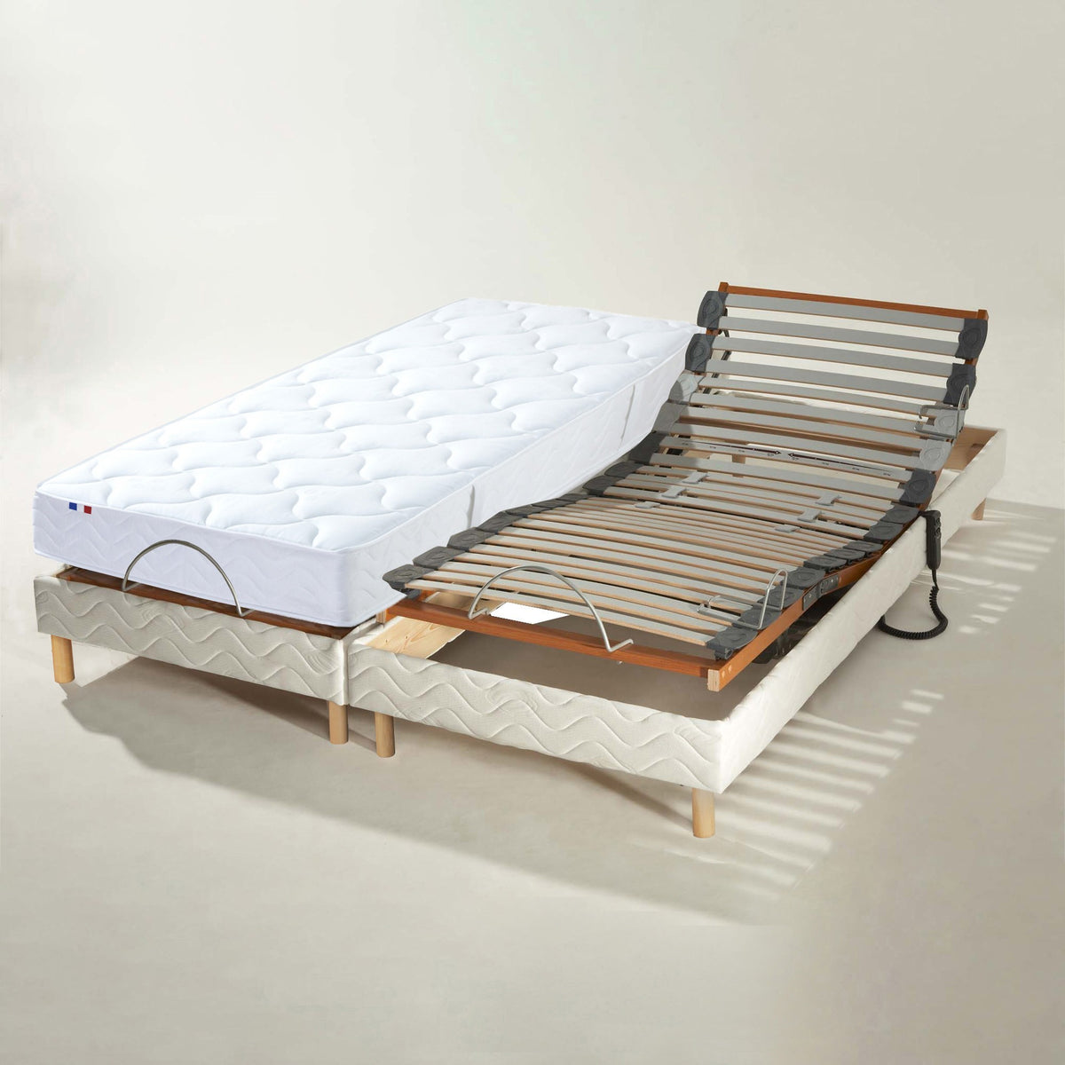 Lot de sommiers avec réglage fermeté au niveau lombaire 2x80 x 200