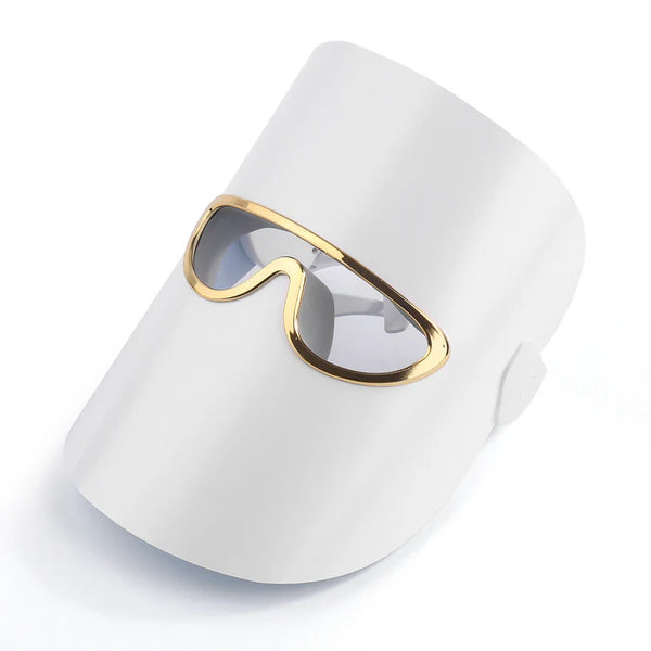Masque LED visage luminothérapie 3 couleurs blanc/or