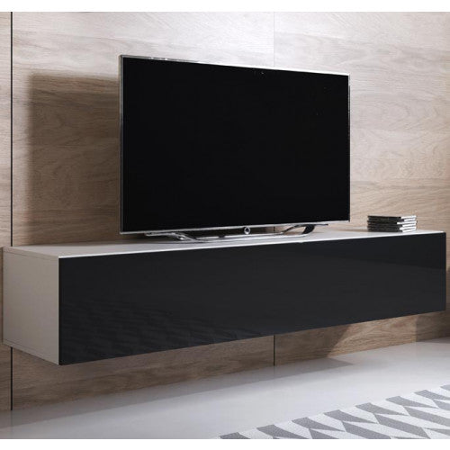 Meuble TV couleur blanc & noir - 160 x 30 cm - Leiko H2