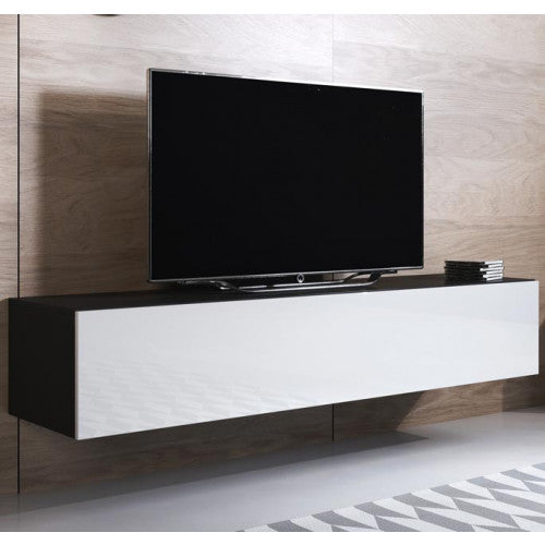 Meuble TV couleur noir & blanc - 160 x 30 cm - Leiko H2