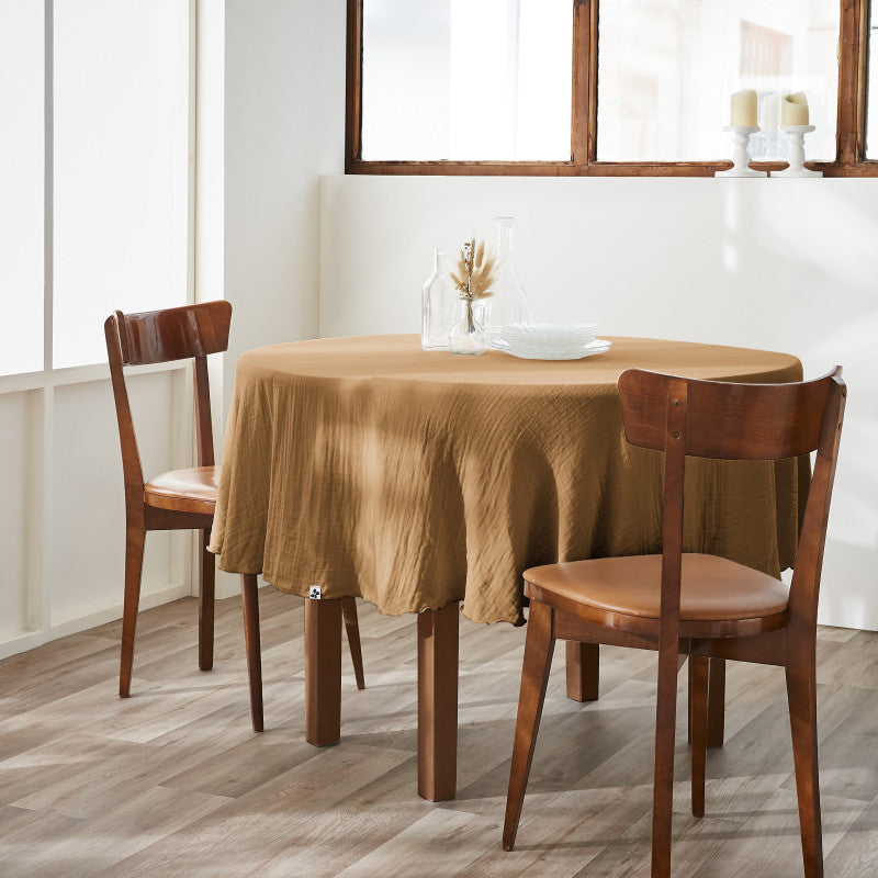 Nappe ronde (0) 180 cm Gaze de coton unie GAÏA Camel