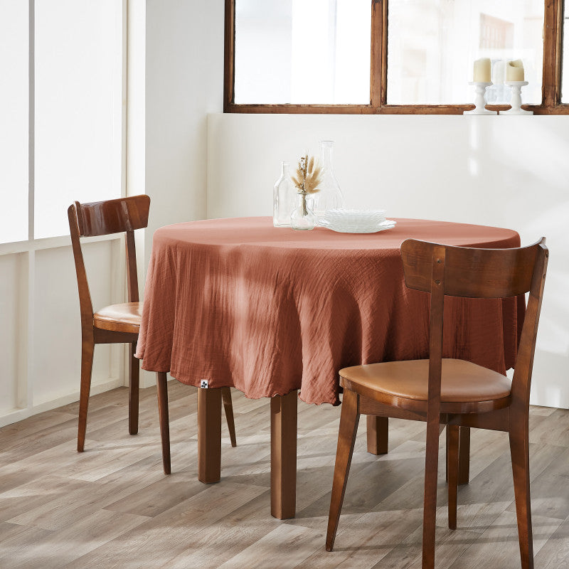 Nappe ronde (0) 180 cm Gaze de coton unie GAÏA Terracotta