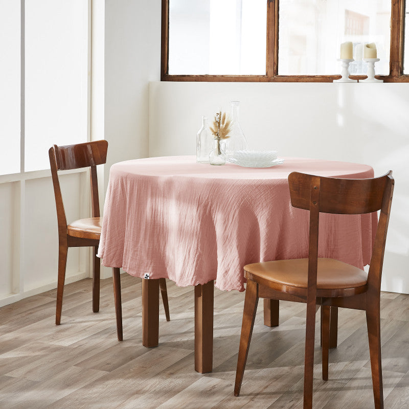 Nappe ronde (0) 180 cm Gaze de coton unie GAÏA Rose pêche