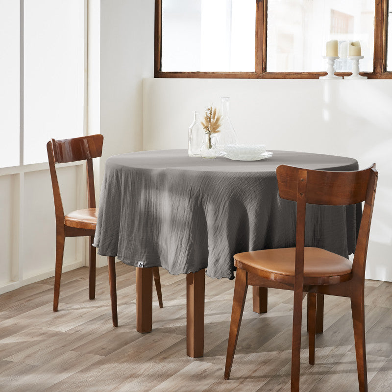 Nappe ronde (0) 180 cm Gaze de coton unie GAÏA Granit