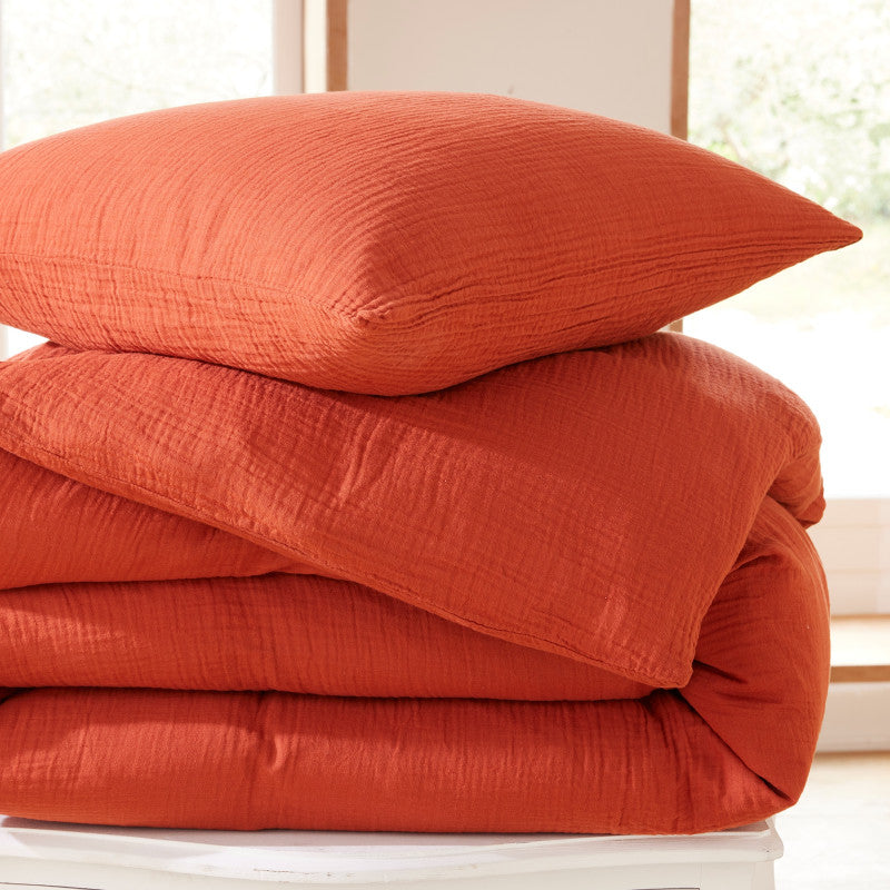 Pack 3 pièces Parure de Draps - Dh 90 Gaze de Coton Terracotta