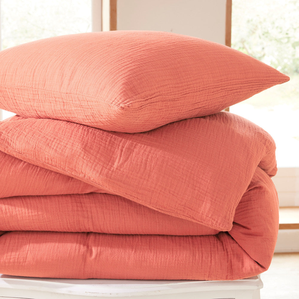 Pack 4 Pièces Housse de couette 240 x 220 cm - Gaze de Coton - Blush