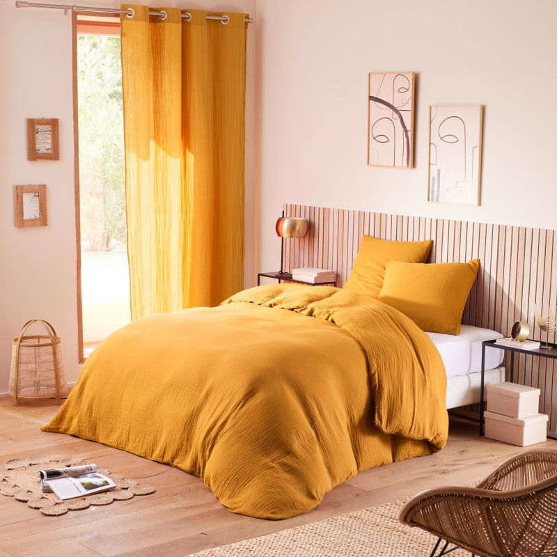Pack 4 Pièces Housse de couette Gaze de Coton 260 x 240 cm - Curry