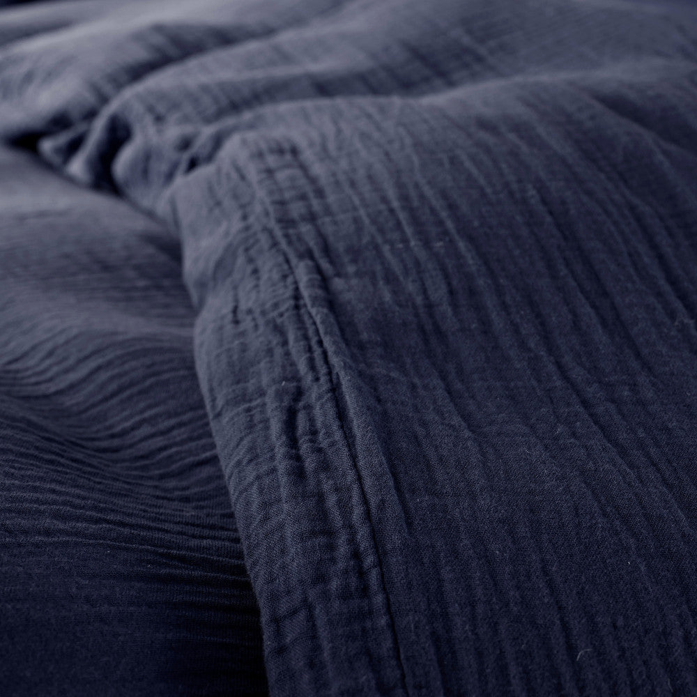 Pack 3 Pièces Housse de couette Gaze de Coton 140 x 200 cm - Bleu Nuit