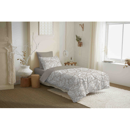 Pack Complet Housse de couette Imprimé 140 x 200 cm - Drap housse 90 x 190 cm - 100% coton / 57 fils/cm² - FIRA NATUREL