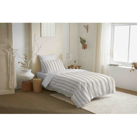 Pack Complet Housse de couette Imprimé 140 x 200 cm - Drap housse 90 x 190 cm - 100% coton / 57 fils/cm² - FLORENCE NATUREL