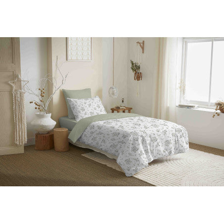 Pack Complet Housse de couette Imprimé 140 x 200 cm - Drap housse 90 x 190 cm - 100% coton / 57 fils/cm² - LOUISE ROMARIN