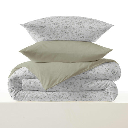 Pack Complet Housse de couette Imprimé 140 x 200 cm - Drap housse 90 x 190 cm - 100% coton / 57 fils/cm² - LOUISE ROMARIN