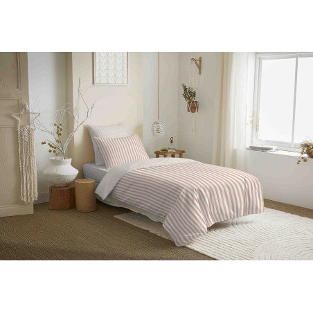 Pack Complet Housse de couette Imprimé 140 x 200 cm - Drap housse 90 x 190 cm - 100% coton / 57 fils/cm² - PALERME BLUSH