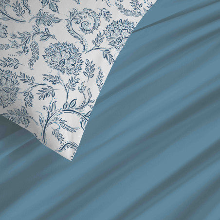 Pack Complet Housse de couette Imprimé 140 x 200 cm - Drap housse 90 x 190 cm - 100% coton / 57 fils/cm² - SALMA BLEU
