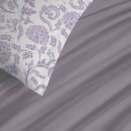 Pack Complet Housse de couette Imprimé 140 x 200 cm - Drap housse 90 x 190 cm - 100% coton / 57 fils/cm² - SALMA LAVANDE