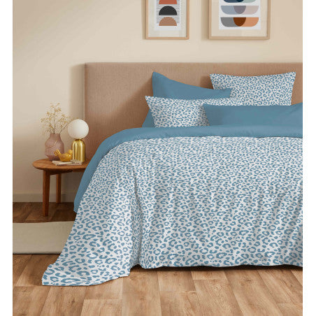 Pack Complet Housse de couette Imprimé 220 x 240 cm - Drap housse 140 x 190 cm - 100% coton / 57 fils/cm²- DIANA BLEU