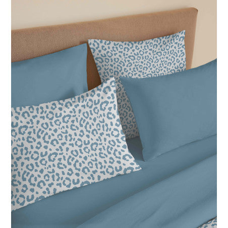 Pack Complet Housse de couette Imprimé 220 x 240 cm - Drap housse 140 x 190 cm - 100% coton / 57 fils/cm²- DIANA BLEU