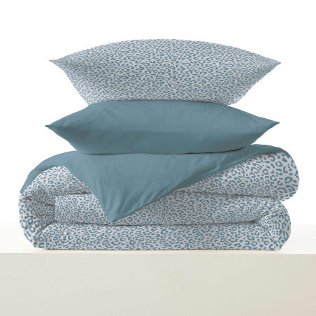 Pack Complet Housse de couette Imprimé 220 x 240 cm - Drap housse 140 x 190 cm - 100% coton / 57 fils/cm²- DIANA BLEU