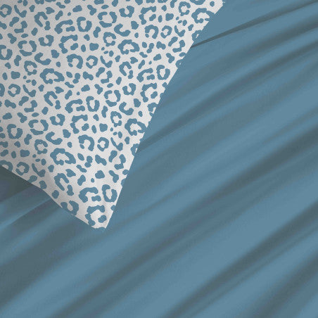 Pack Complet Housse de couette Imprimé 220 x 240 cm - Drap housse 140 x 190 cm - 100% coton / 57 fils/cm²- DIANA BLEU